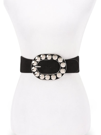 Ary Metal Studded Buckle Elastic Statement Belt
