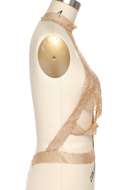 0 Gold or Silver Rhinestone Mesh Statement Body Chain