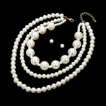 Ayaah Chunky Pearl Beaded Triple Layered Statement Necklace