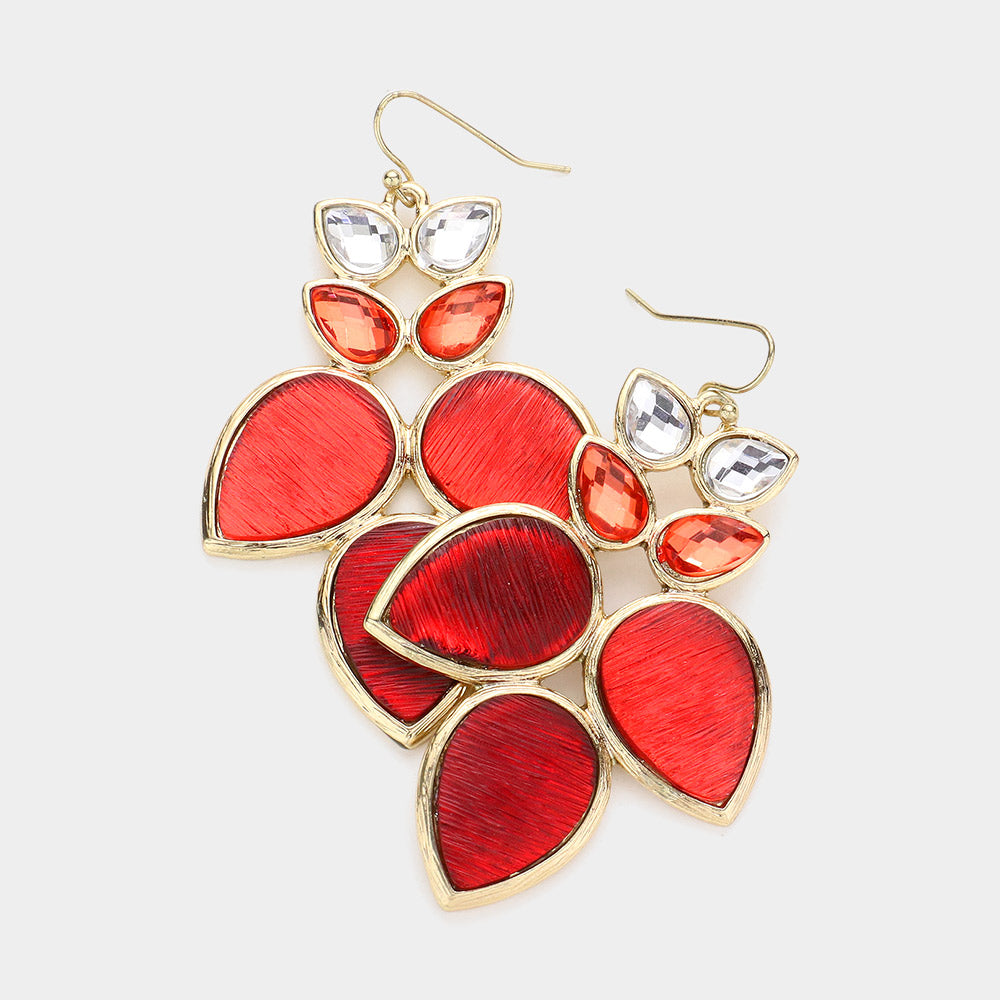 Gold & Red Petal Drop Earrings