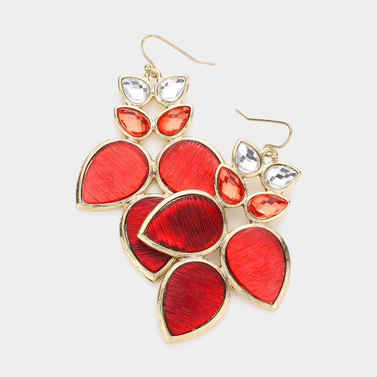 Gold & Red Petal Drop Earrings