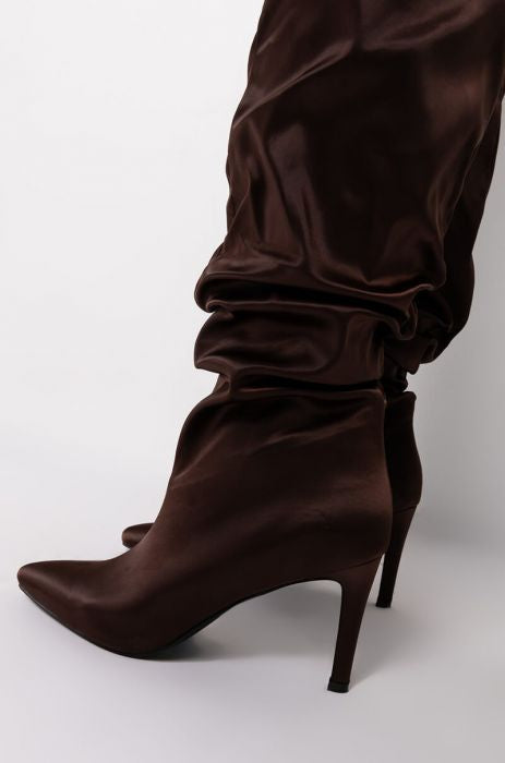 AZALEA WANG Chocolate Brown Nylon Slouchy Knee High Stiletto Boots