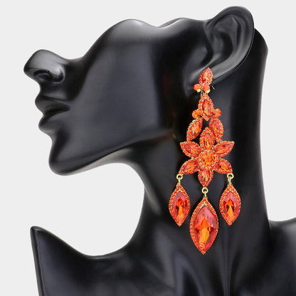 1 Oversized Marquise Triple Flower Chandelier Evening Earrings