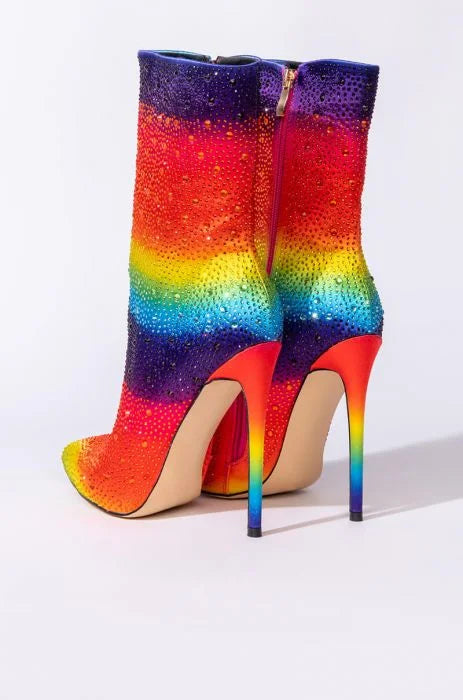 Azalea Wang Rhinestone Rainbow Embellished High Heel Boots