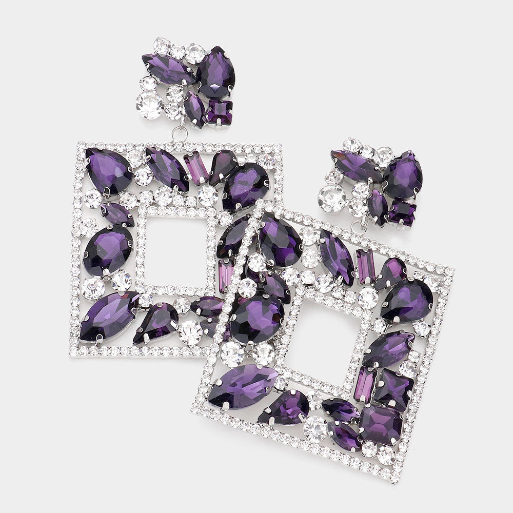 Glamorous Purple Diamond Statement Earrings