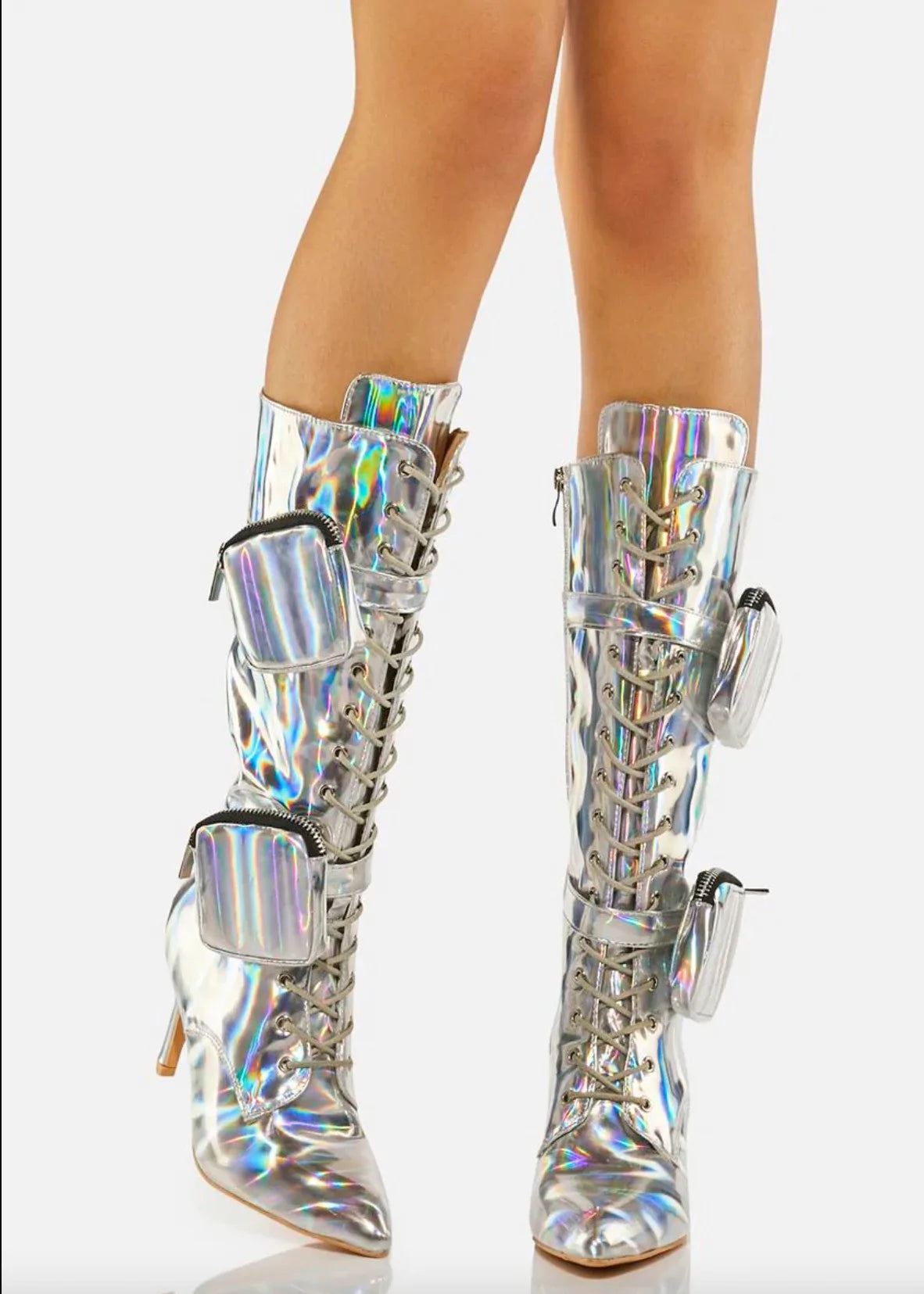 Dolls Kill From The Future Silver High Heeled Boots