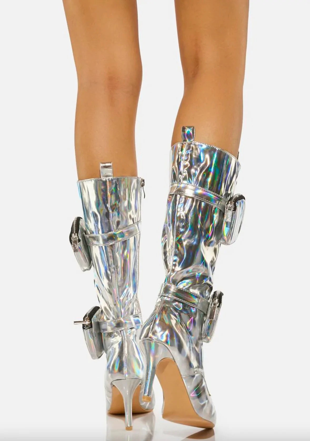 Dolls Kill From The Future Silver High Heeled Boots