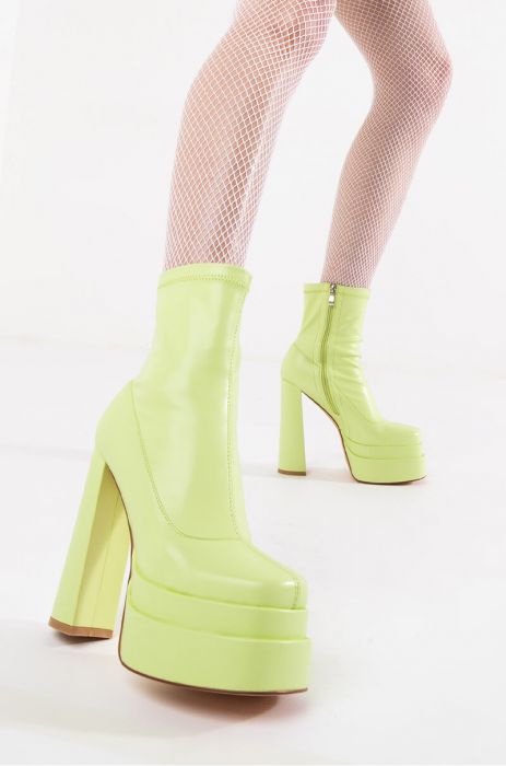 Azalea Wang Chunky Lime Platform Leather Stretchy Sock Boots