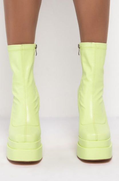 Azalea Wang Chunky Lime Platform Leather Stretchy Sock Boots