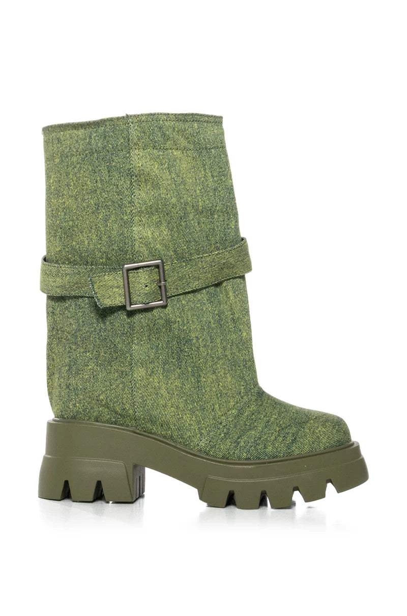 AZALEA WANG Bucket Green Denim Booties