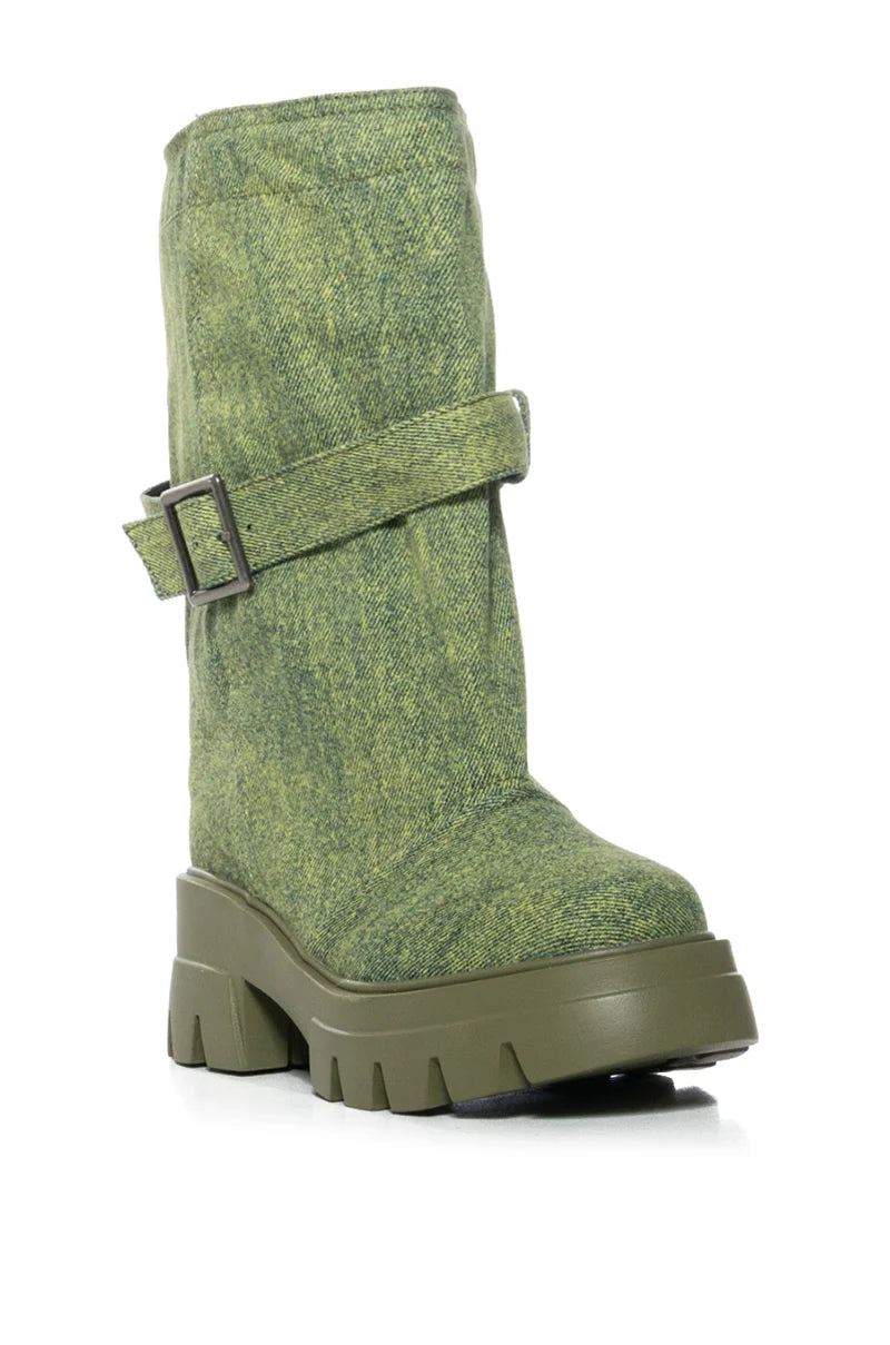 AZALEA WANG Bucket Green Denim Booties