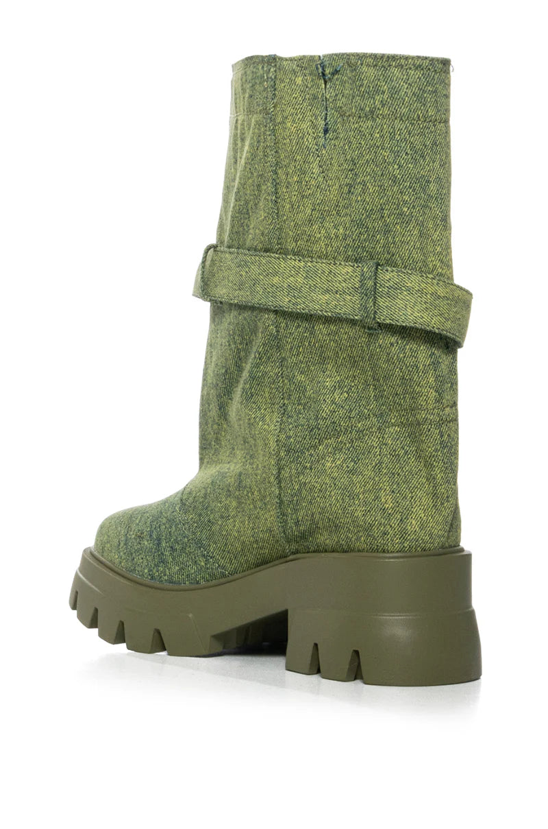 AZALEA WANG Bucket Green Denim Booties