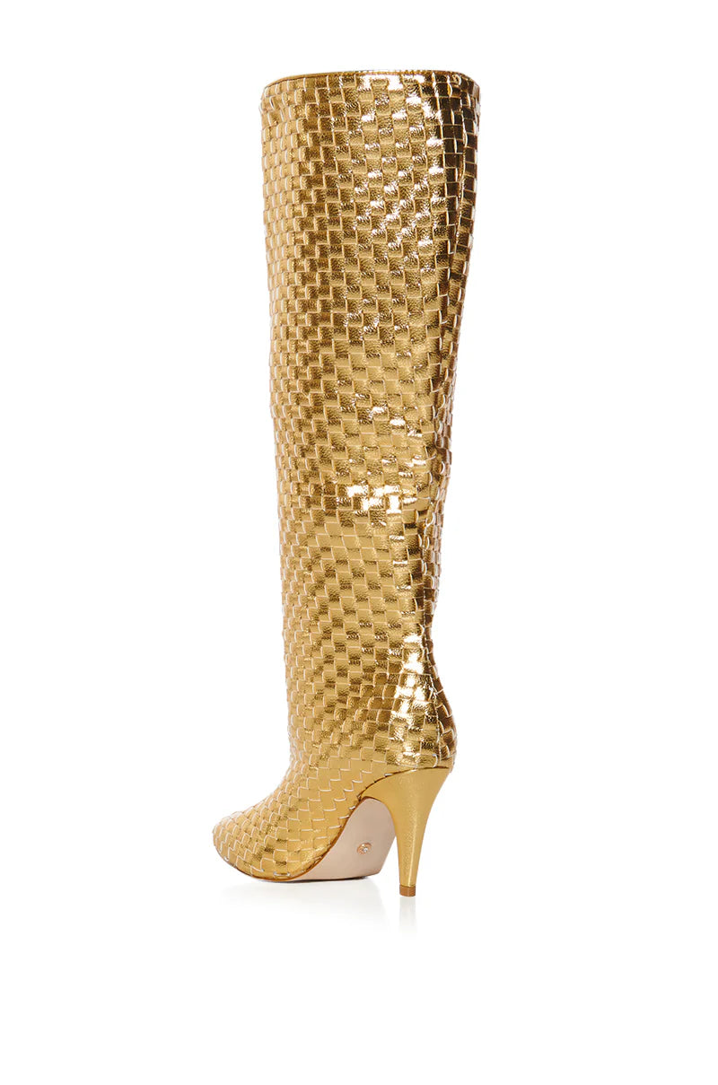 Azalea Wang Metallic Gold Woven Leather Knee High Boots