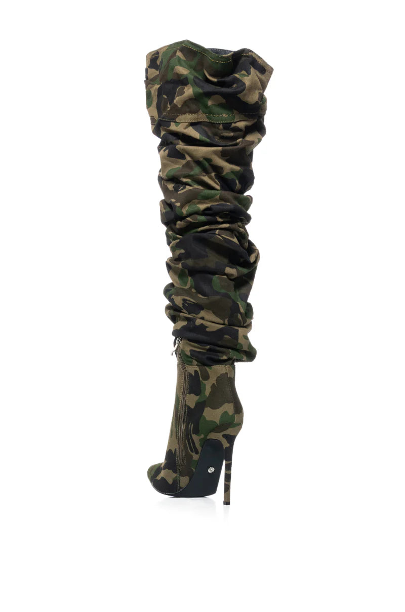 AZALEA WANG Denim Camo Slouchy High Heel Boot