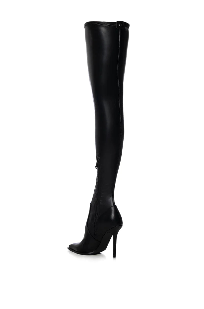 Azalea Wang Black Vegan Leather 4 Way Stretch Thigh High Boots