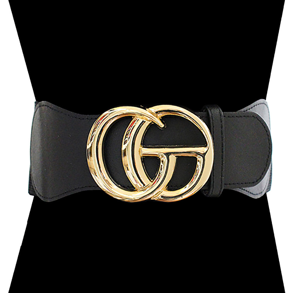 1 Oversized Metal Buckle Accented Wide Elastic Statement Belt