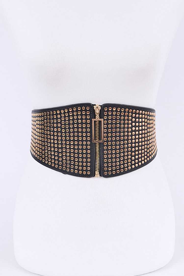 Black Elastic Studded Statement Belt