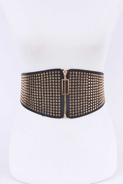 Black Elastic Studded Statement Belt