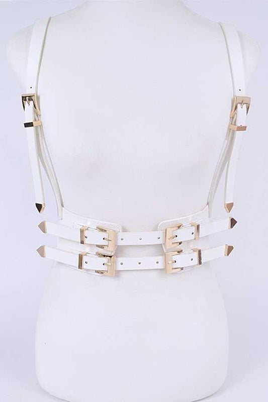 Abby White Vegan Leather Harness Belt Plus Size