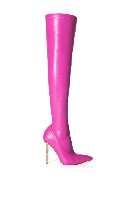 Azalea Wang Barbie Pink Vegan Leather Knee High Over the Knee Boots