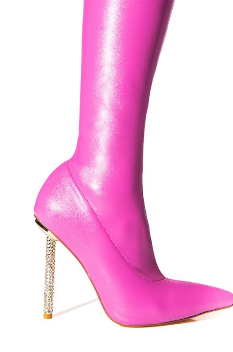 Azalea Wang Barbie Pink Vegan Leather Knee High Over the Knee Boots