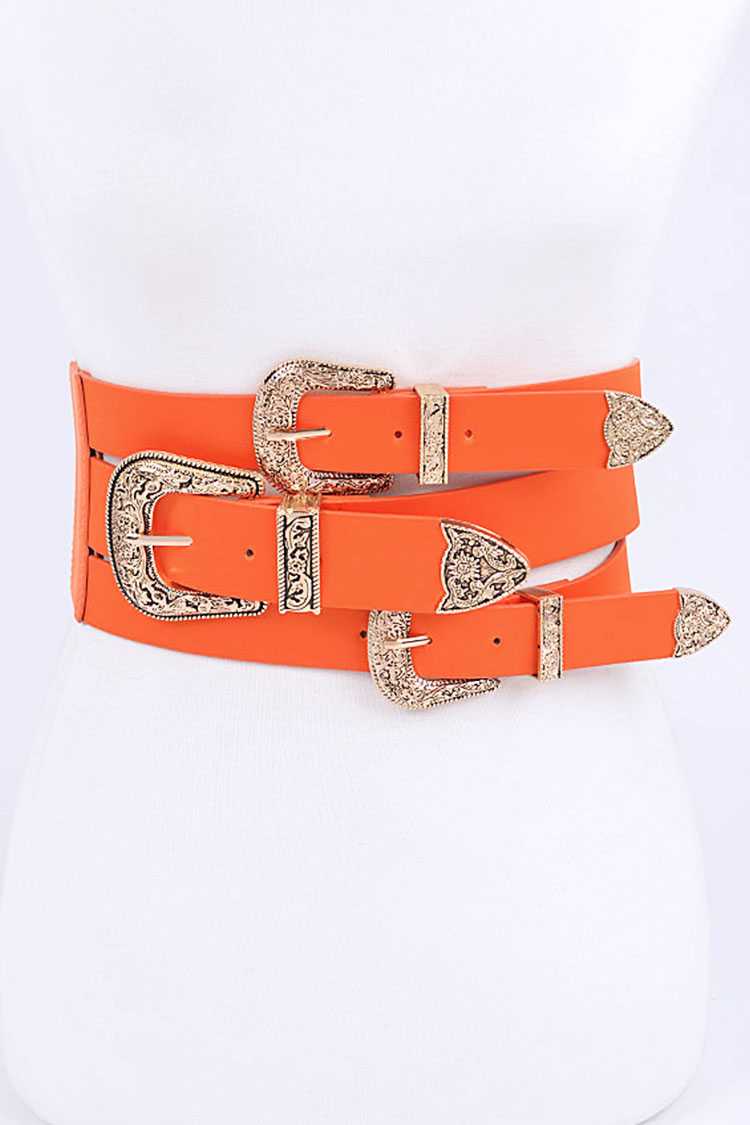 3 Buckles Western Statement Belt