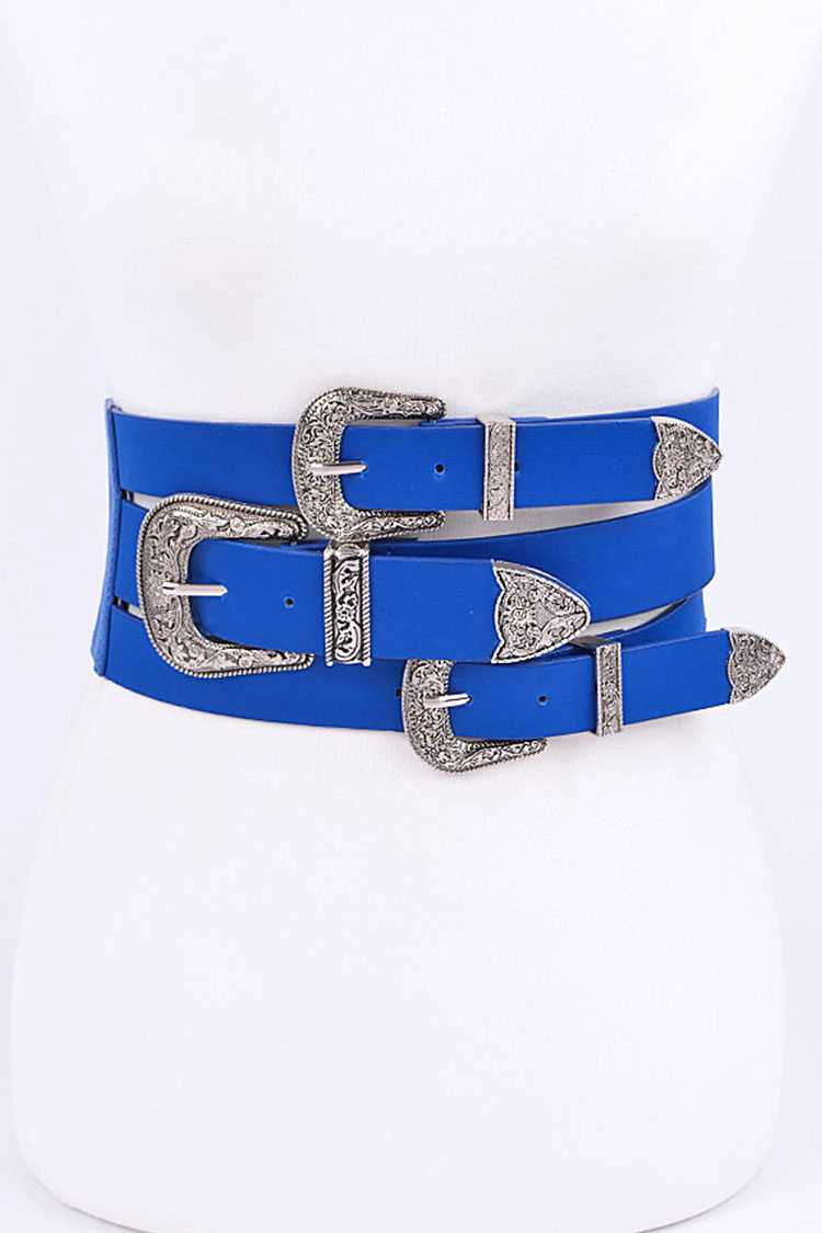 3 Buckles Western Statement Belt