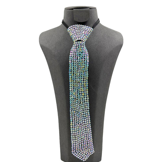 All Tied Up Rhinestone Bling Neck Tie Statement Necklace