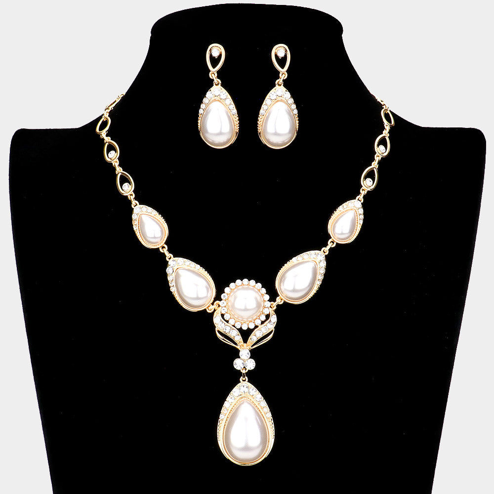 Cream Freshwater Pearl Teardrop Statement Necklace