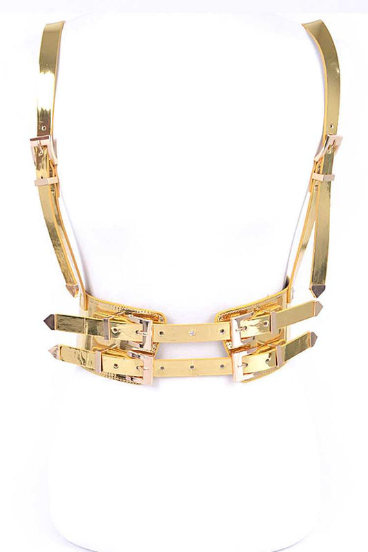 Gold Metallic Vegan Leather Harness Belt