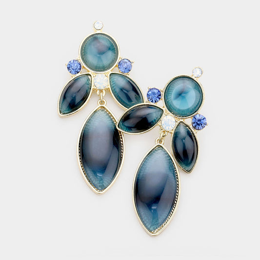 Elegant Oval Resin Rhinestone Dangle Earrings