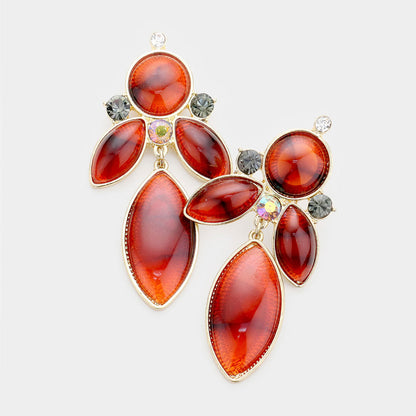 Elegant Oval Resin Rhinestone Dangle Earrings