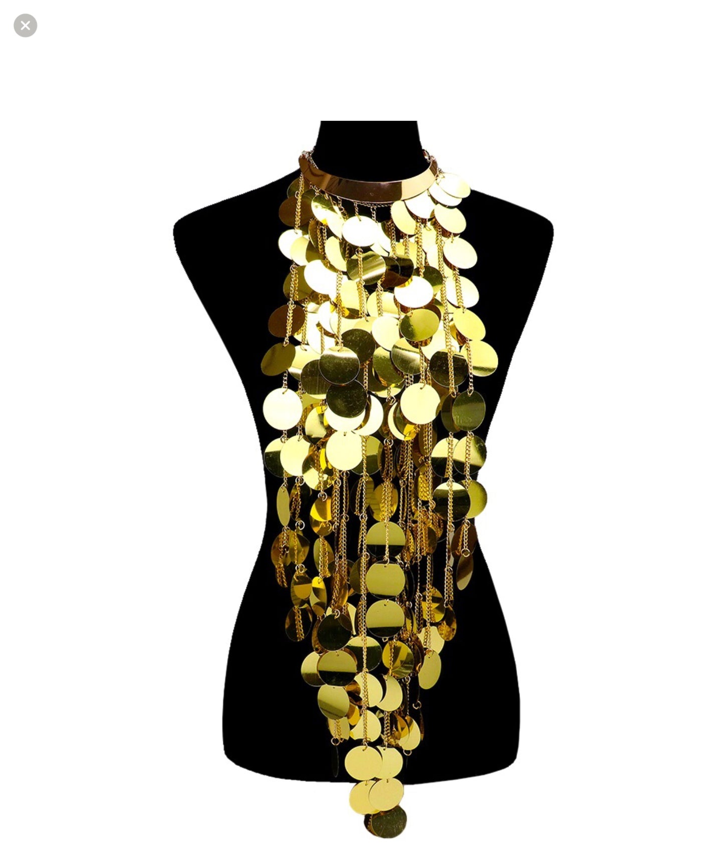 Alley Glamorous Metallic Sequins Disk Body Chain Statement Necklace