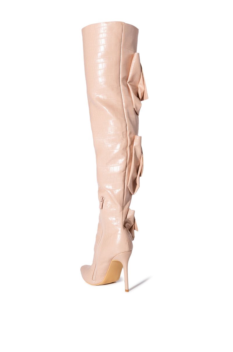 CiCi Nude Crocodile Leather Over The Knee Cargo Boot