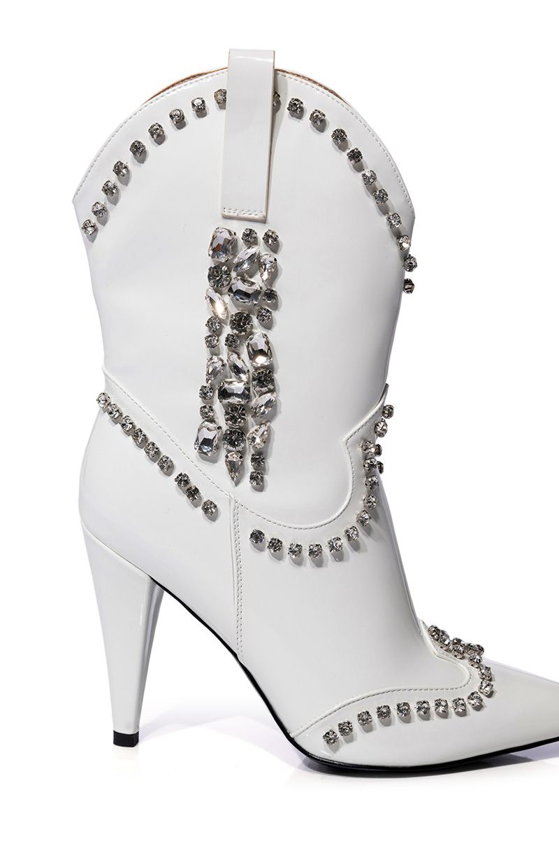 Azalea Wang 1 Embellished White & Metallic Silver Western Cowboy Boot