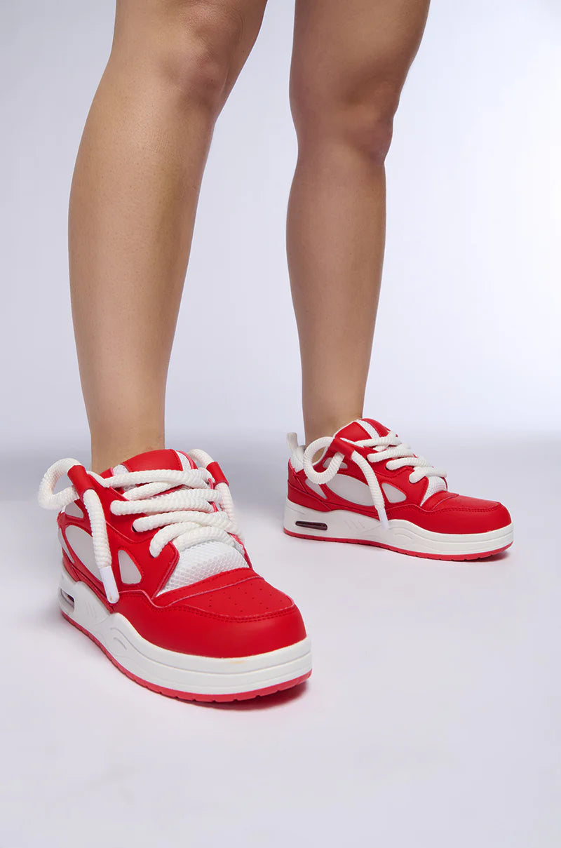 AZALEA WANG Red Vegan Leather Fashion Sneakers