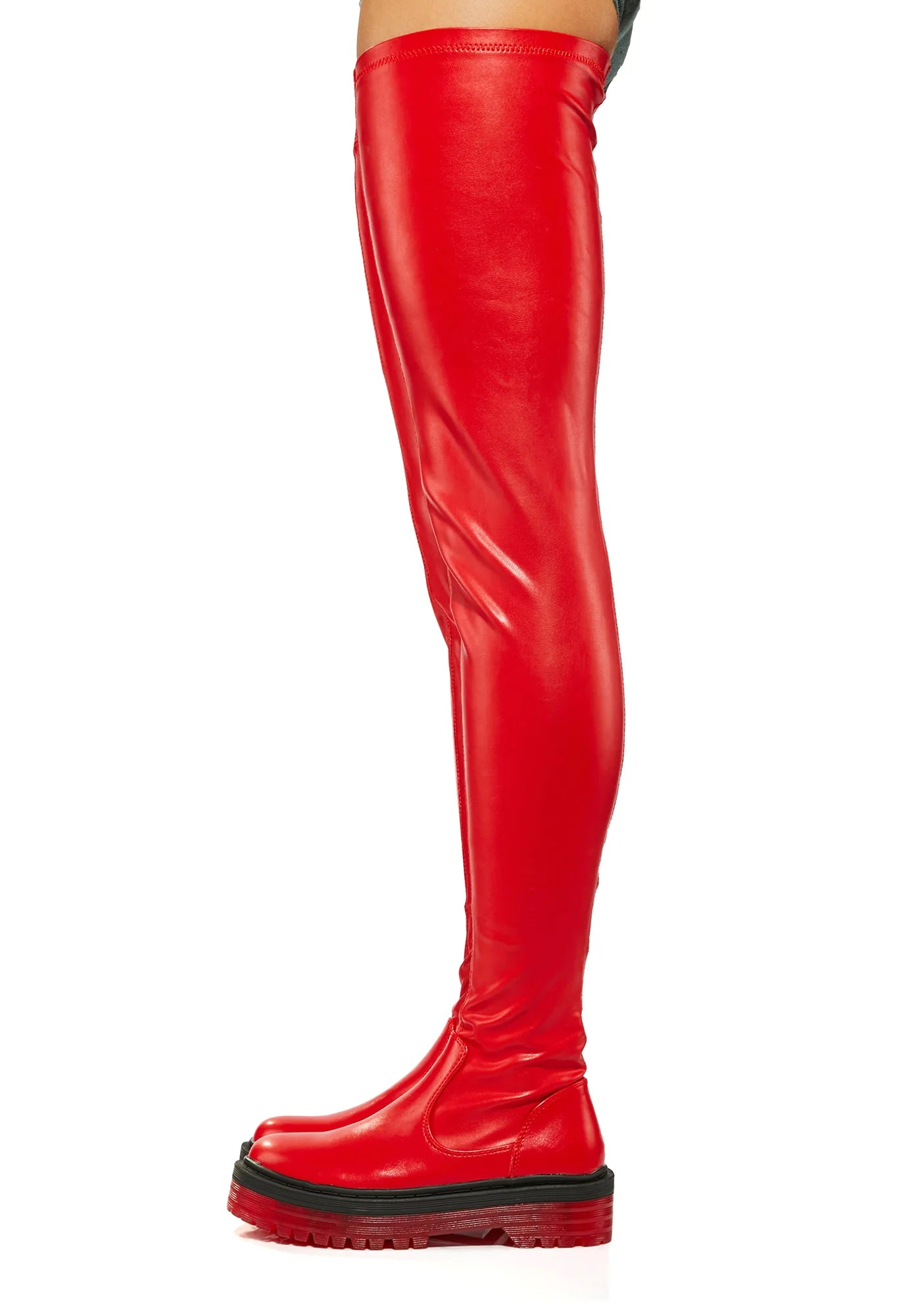 Azalea Wang Red Vegan Leather Thigh High Boots