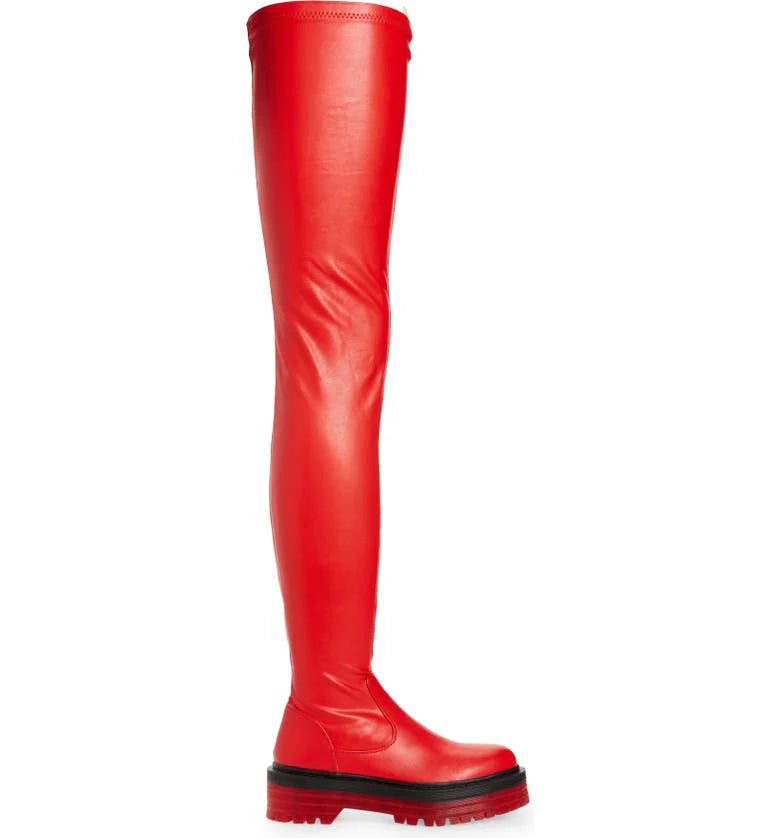 Azalea Wang Red Vegan Leather Thigh High Boots