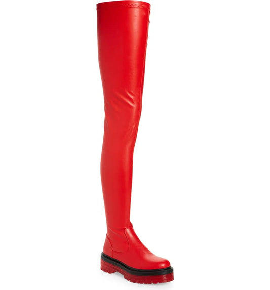 Azalea Wang Red Vegan Leather Thigh High Boots