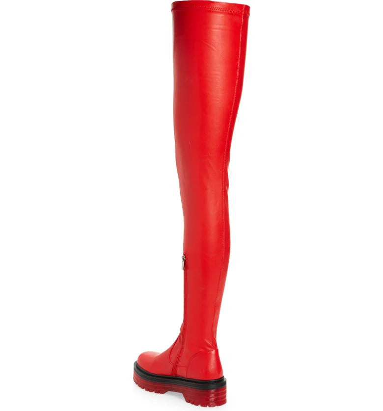 Azalea Wang Red Vegan Leather Thigh High Boots