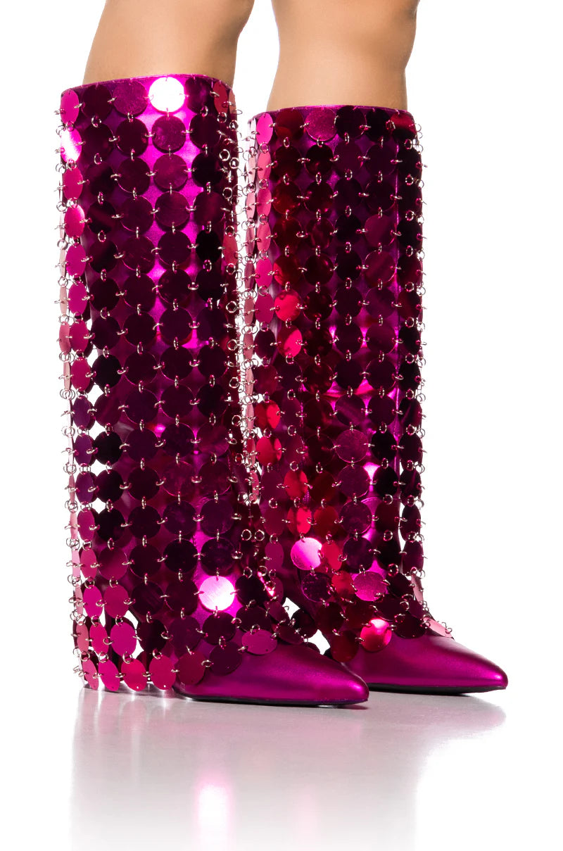 Azalea Wang 1 Fuchsia Pink Embellished Boots