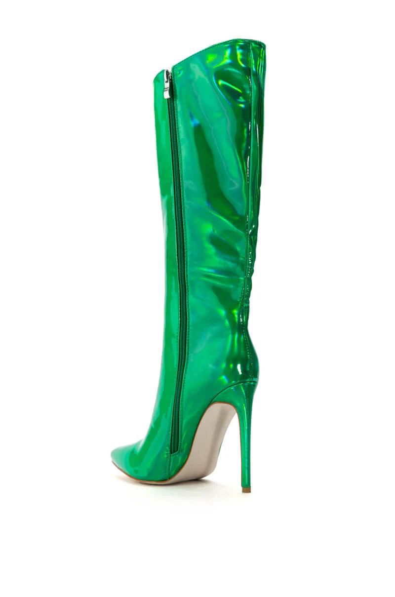 Azalea Wang Green Holographic Knee High Stiletto Boot