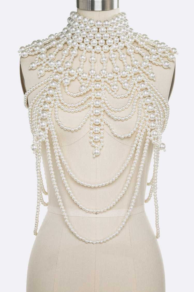 Annie Elegant Pearl Body Chain Statement Necklace