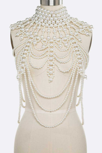 Annie Elegant Pearl Body Chain Statement Necklace