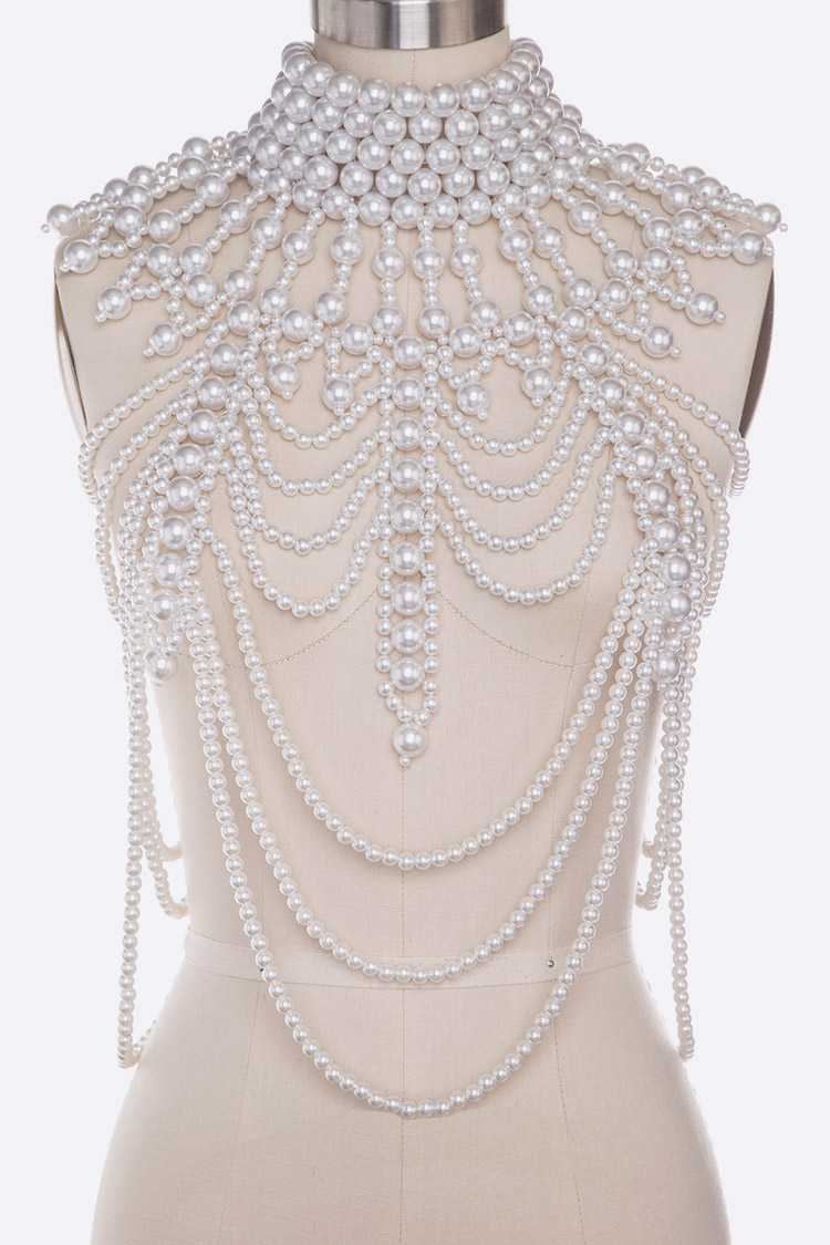 Annie Elegant Pearl Body Chain Statement Necklace