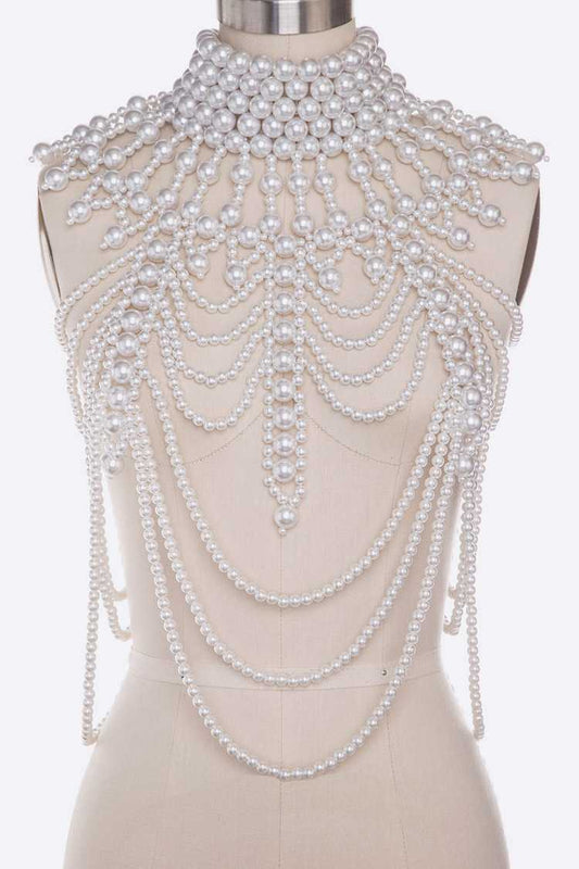 0 Annie Elegant Pearl Body Chain Statement Necklace