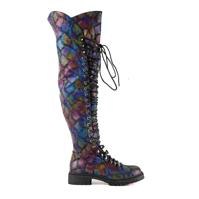 Anthony Wang Multicolored Snake Print Over The Knee Boots