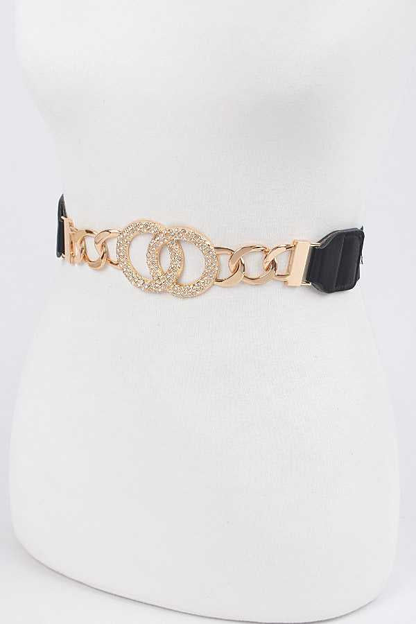 Black & Gold  Vegan Leather Rhinestone Statement Belt