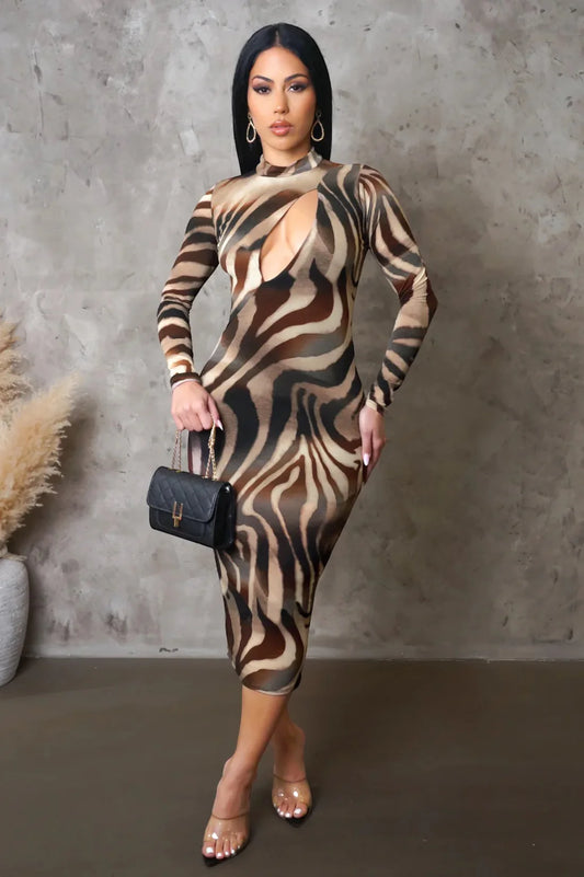 Accra Animal Print Midi Dress