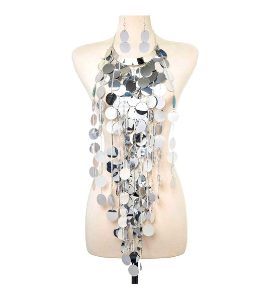 Alley Glamorous Metallic Sequins Disk Body Chain Statement Necklace